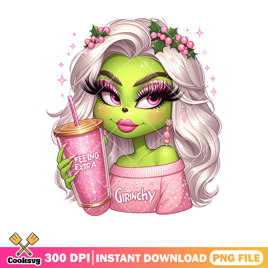Girl grinchy pink christmas vibes png