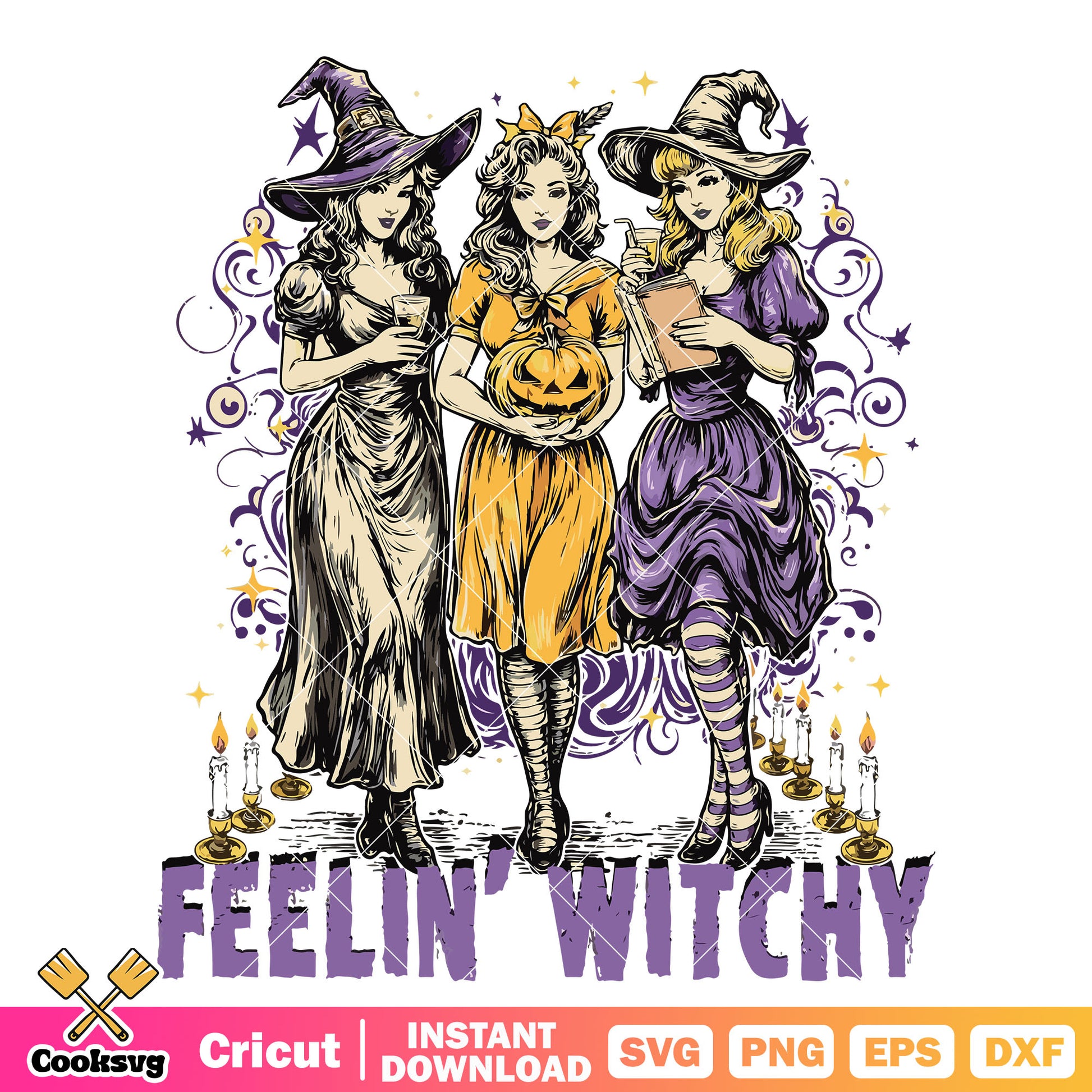 Girl just feeling witchy svg, witch halloween svg, halloween girl​ svg
