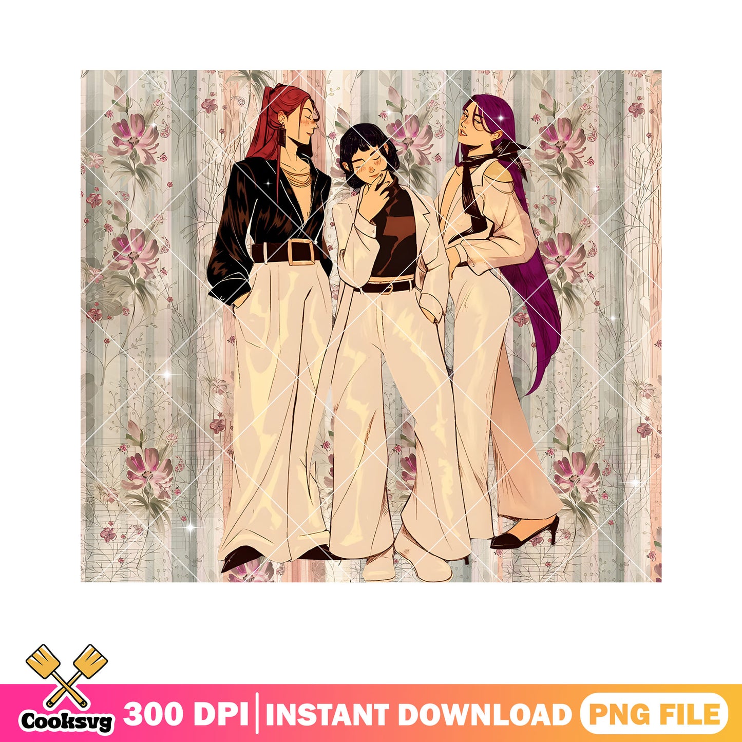 Girls fashion poster png, floral poster png, girl pose fashion png