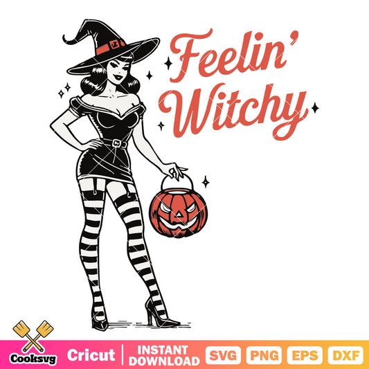 Girls feelin witchy svg, halloween witch​ svg, retro halloween svg