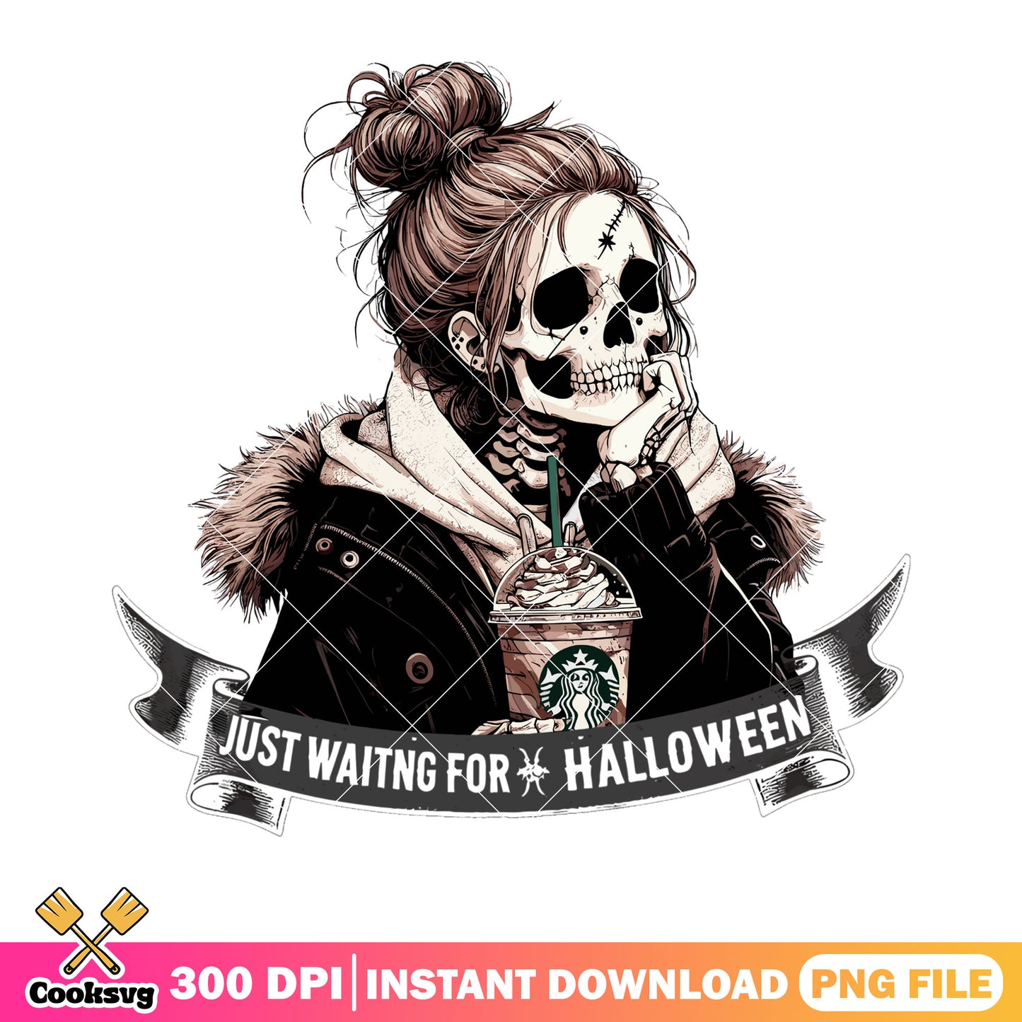 Girl skeleton png, starbuck drinks png, spooky halloween png