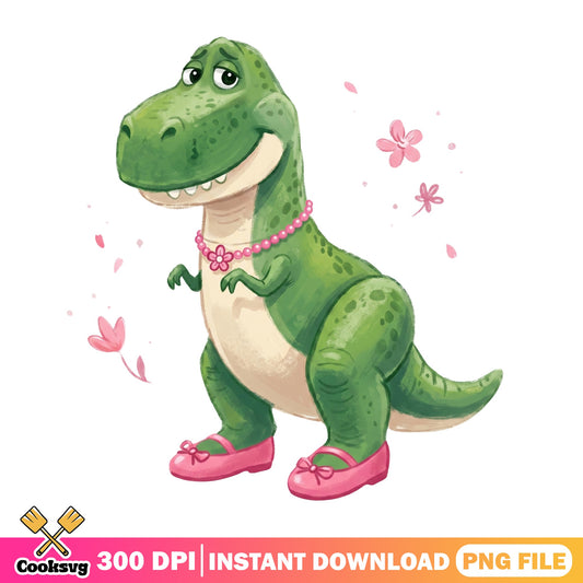 Girly Rex Dinosaur PNG, Cute T-Rex Pink Bow Clipart, Dino PNG