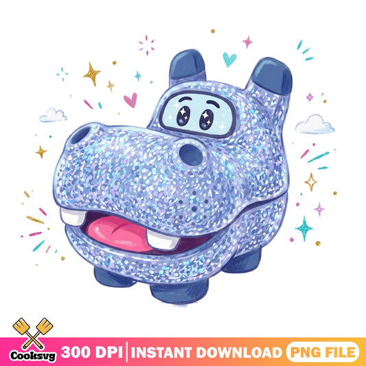 Glitter Hippo Clipart Cute Animal, Sparkle Hippo PNG, Kids PNG