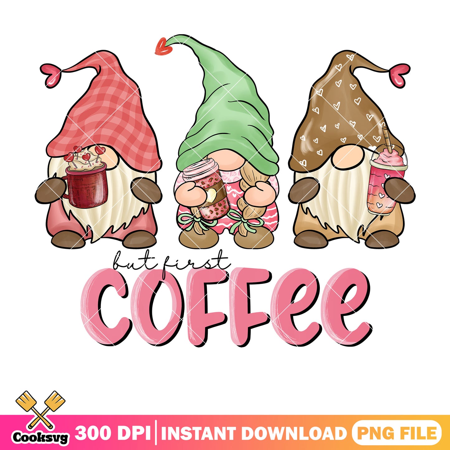 Gnome but first coffee png, coffee valentine png, gnome valentine pngv