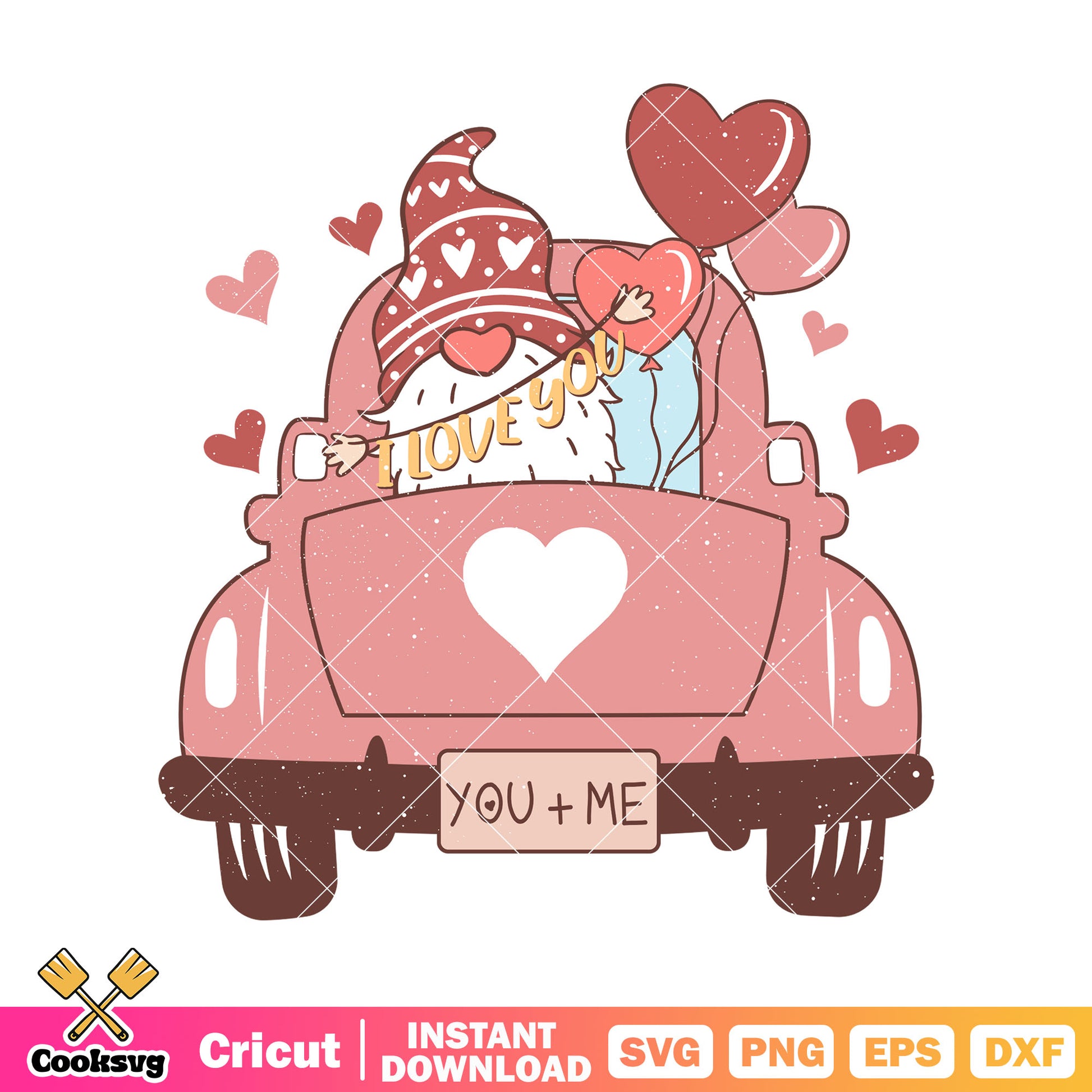 Gnome in pink car valentine svg, gnome valentine svg, pink valentine svg