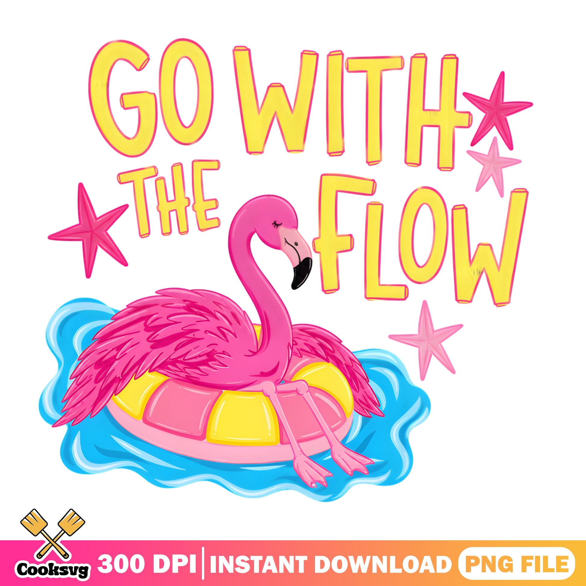 Go With The Flow Flamingo PNG, Summer Vibes PNG, Flamingo PNG