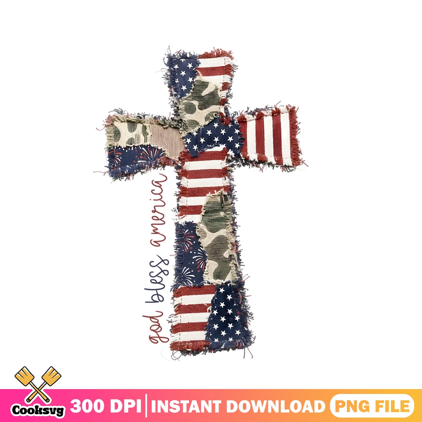 God Bless America Cross PNG, 4th Of July PNG, Patriotic PNG