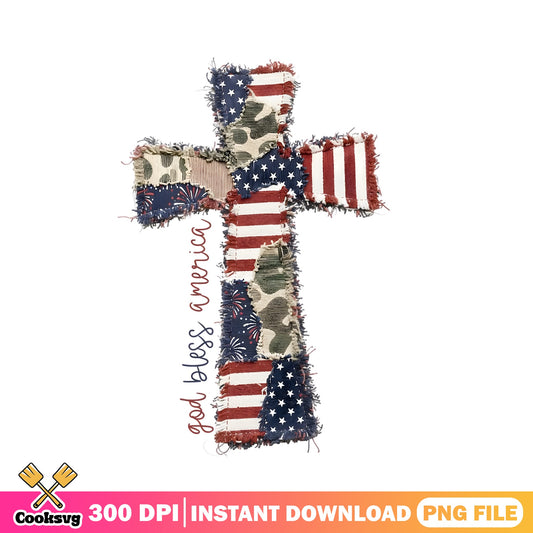 God Bless America Cross PNG, 4th Of July PNG, Patriotic PNG