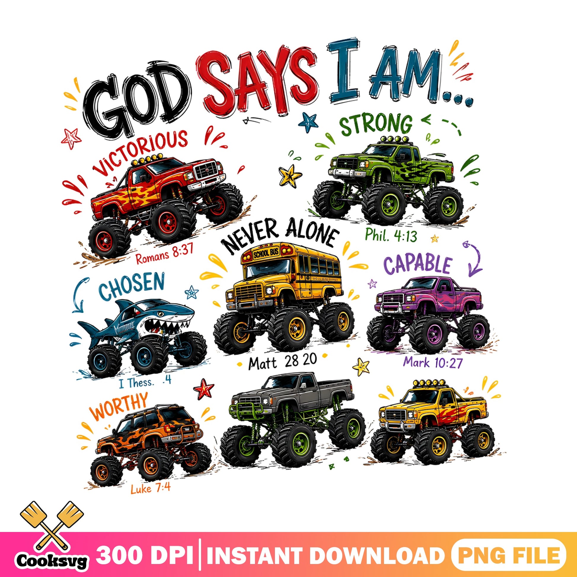 God Says I Am Monster Truck PNG, Christian Boys PNG, Kids PNG