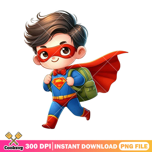 Going school superman png, back to school art png, superman chibi png