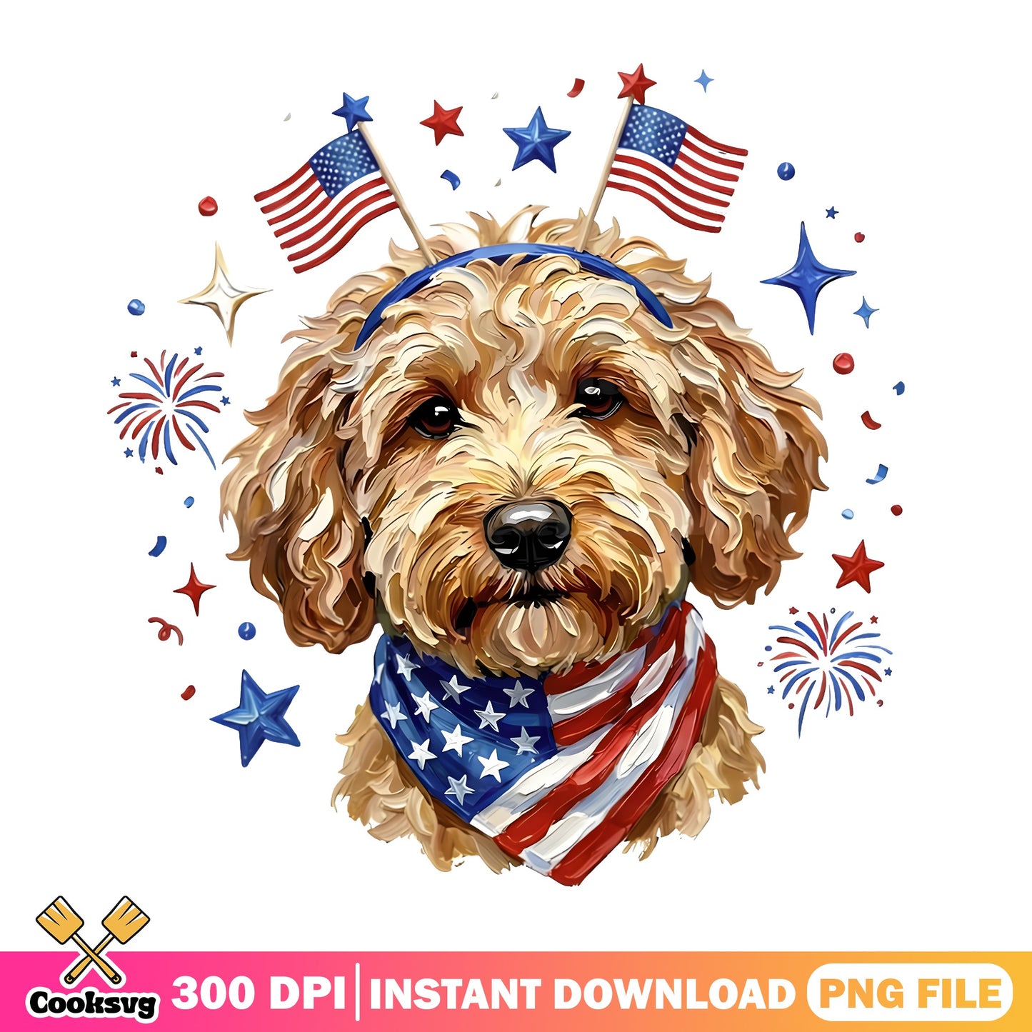 Goldendoodle 4th Of July PNG, Patriotic Dog PNG, American Flag PNG