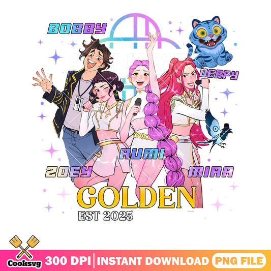 Golden kpop group png, poster anime png, bobby rumi zoey png