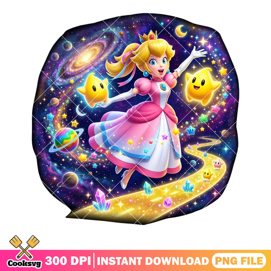 Gold way galaxy peach png, mario bros png, galaxy vibes png