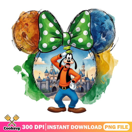 Goofy Disney Castle Minnie Ears PNG, Disney Trip PNG, Watercolor Disney PNG