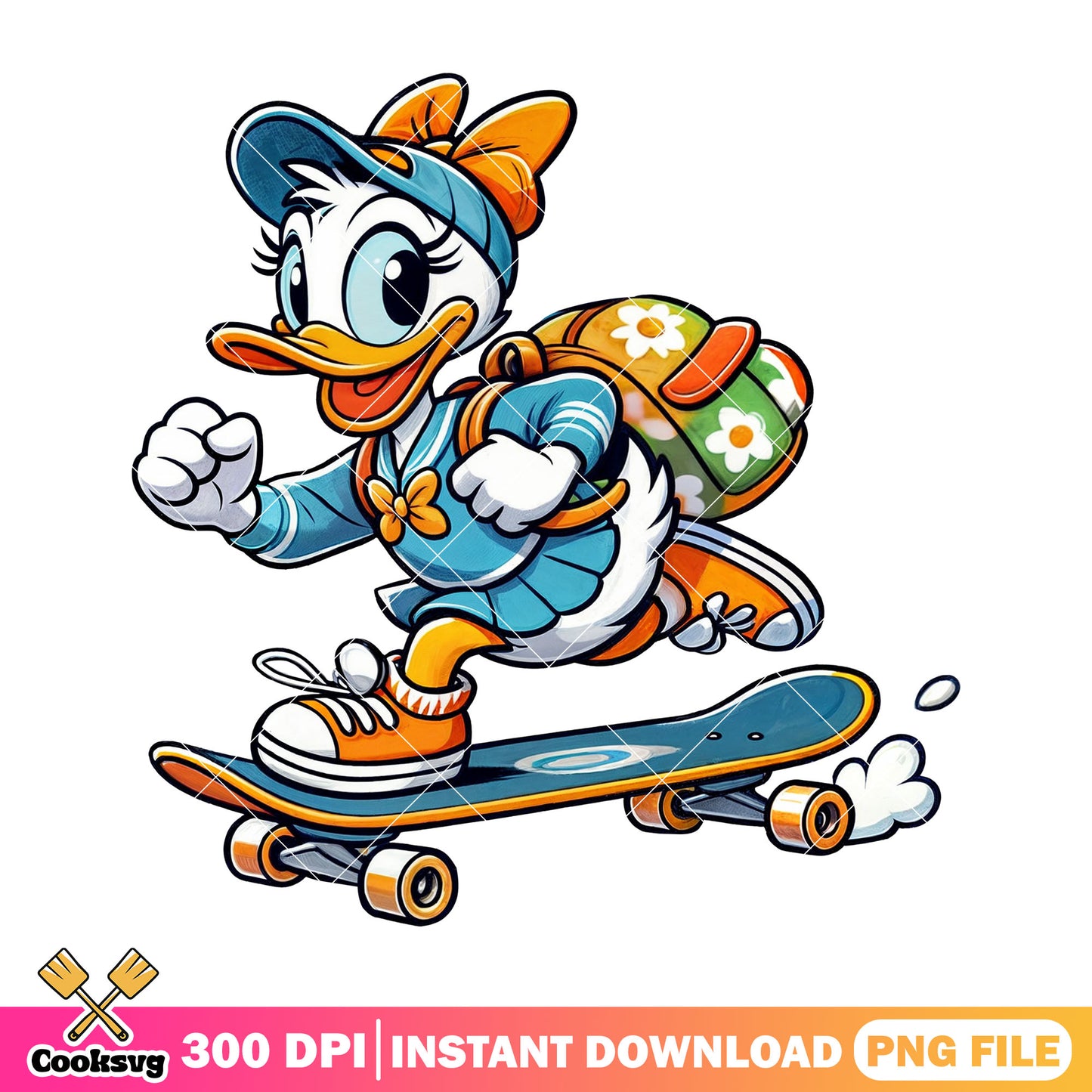 Go skateboarding daisy png, daisy cartoon png, back to school idea png