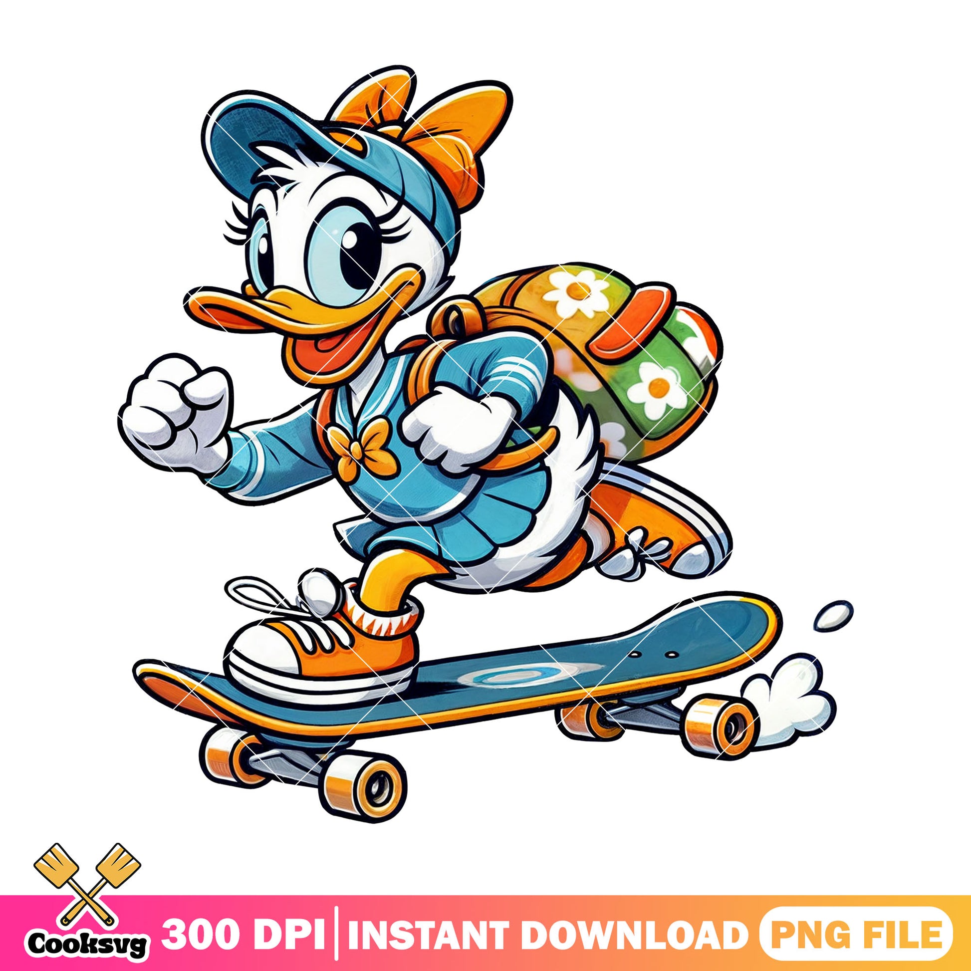 Go skateboarding daisy png, daisy cartoon png, back to school idea png