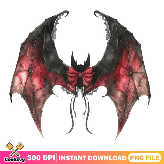 Gothic Bat Wings With Bow PNG, Halloween Vampire PNG, Dark PNG