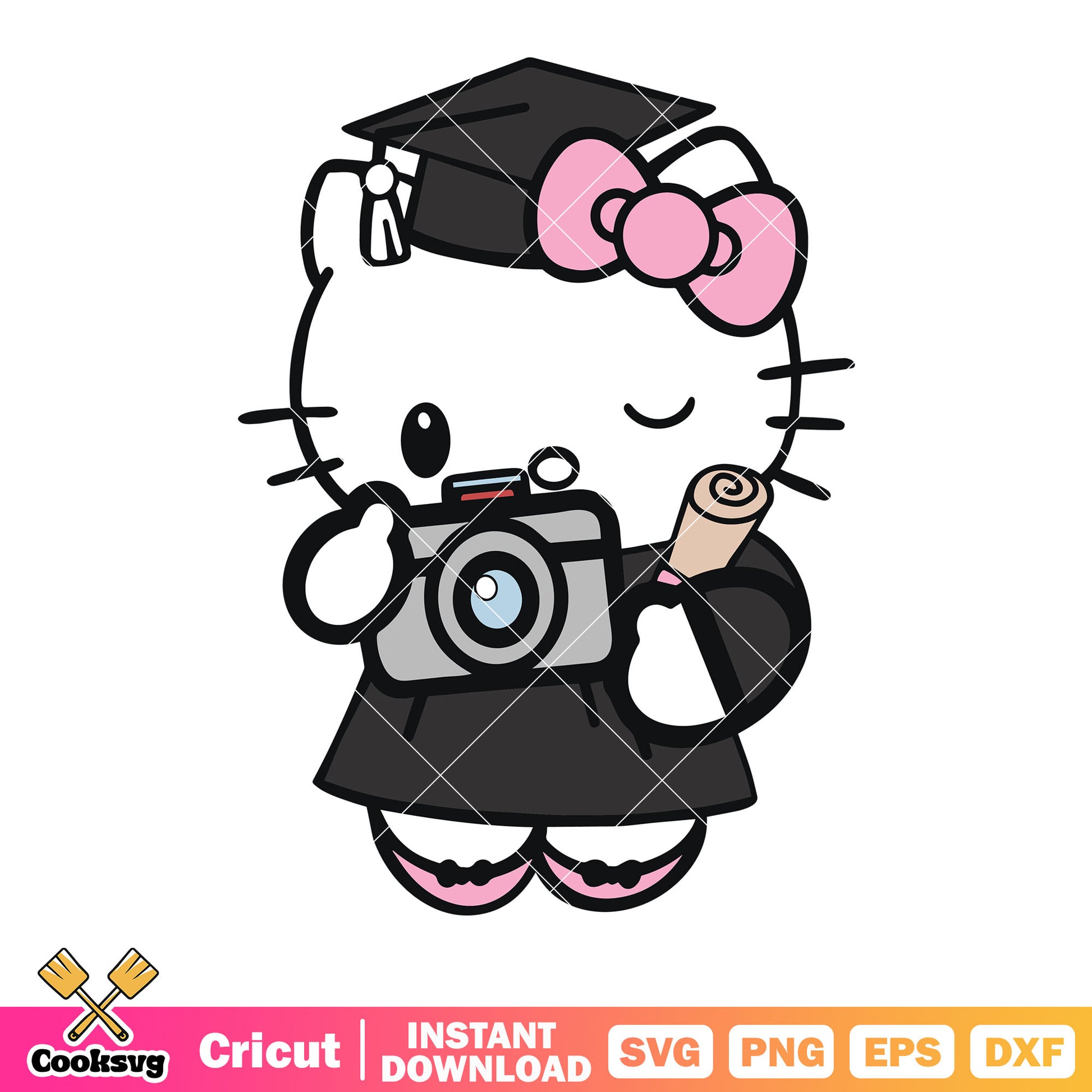 Graduated hello kitty svg, pink bow tie svg, cute camera svg