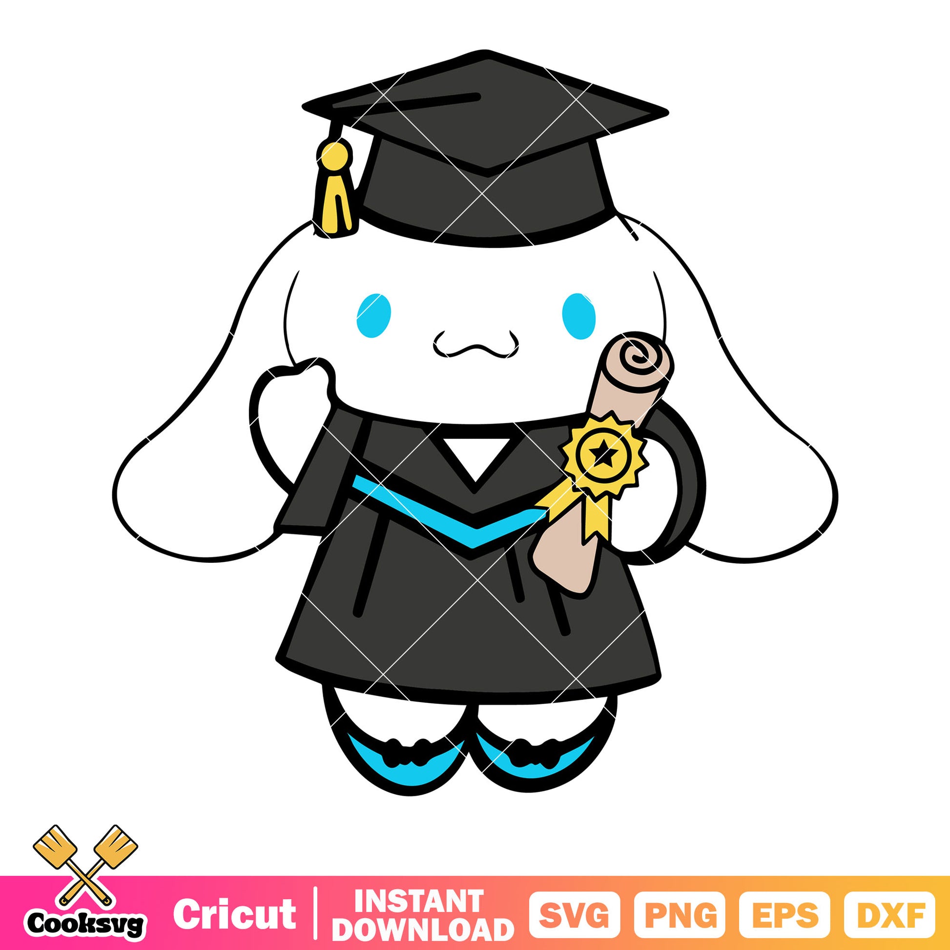 Graduation Cinnamoroll svg, cute saniro svg, Yellow ribbon svg