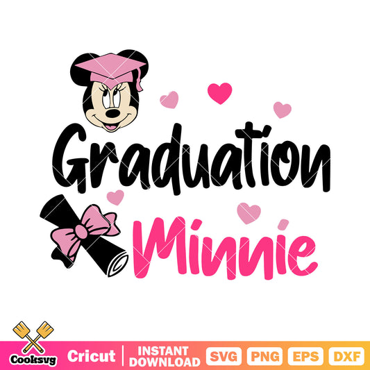 Graduation Minnie svg, pink bow tie svg, pink heart svg