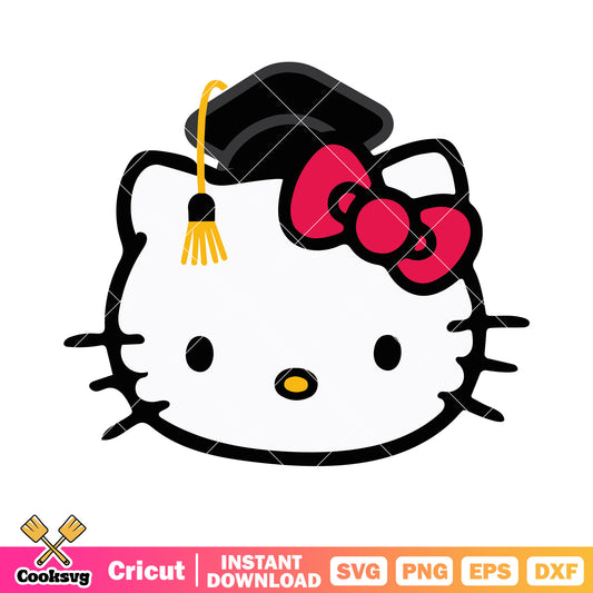 Graduation hat svg,​ pink bow tie​ svg, hello kitty svg