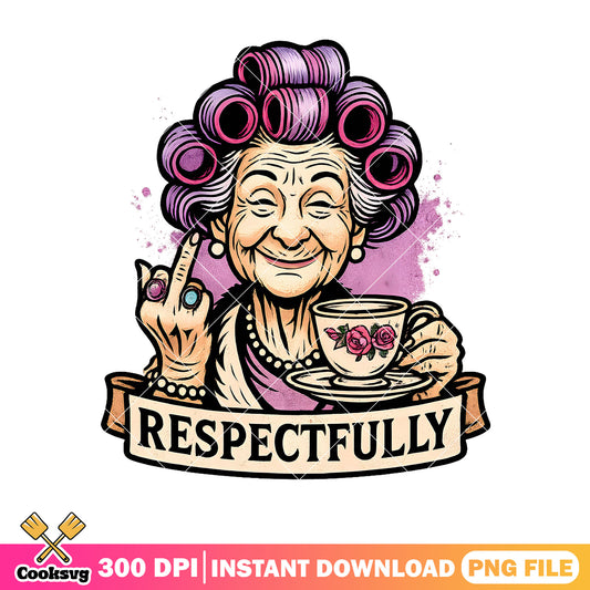 Grandpa respectfully funny png, retro lady png, old lady png