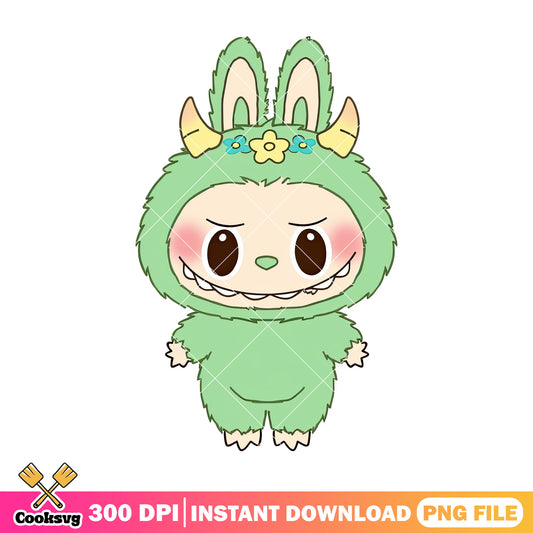 Green labubu cute png, labubu standing png, labubu hehe png