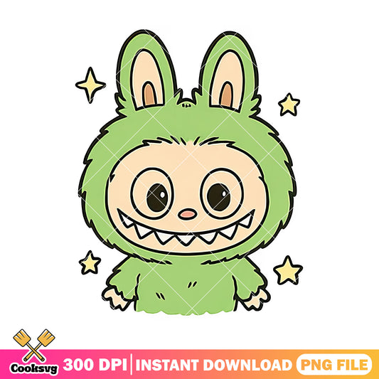 Green labubu smiles png, cute labubu png, pop mart labubu​ ​png