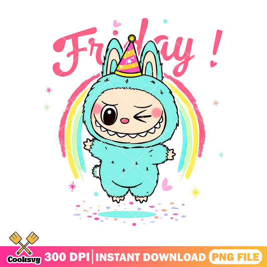 Green labubu with friday png, labubu hat png, labubu plush png