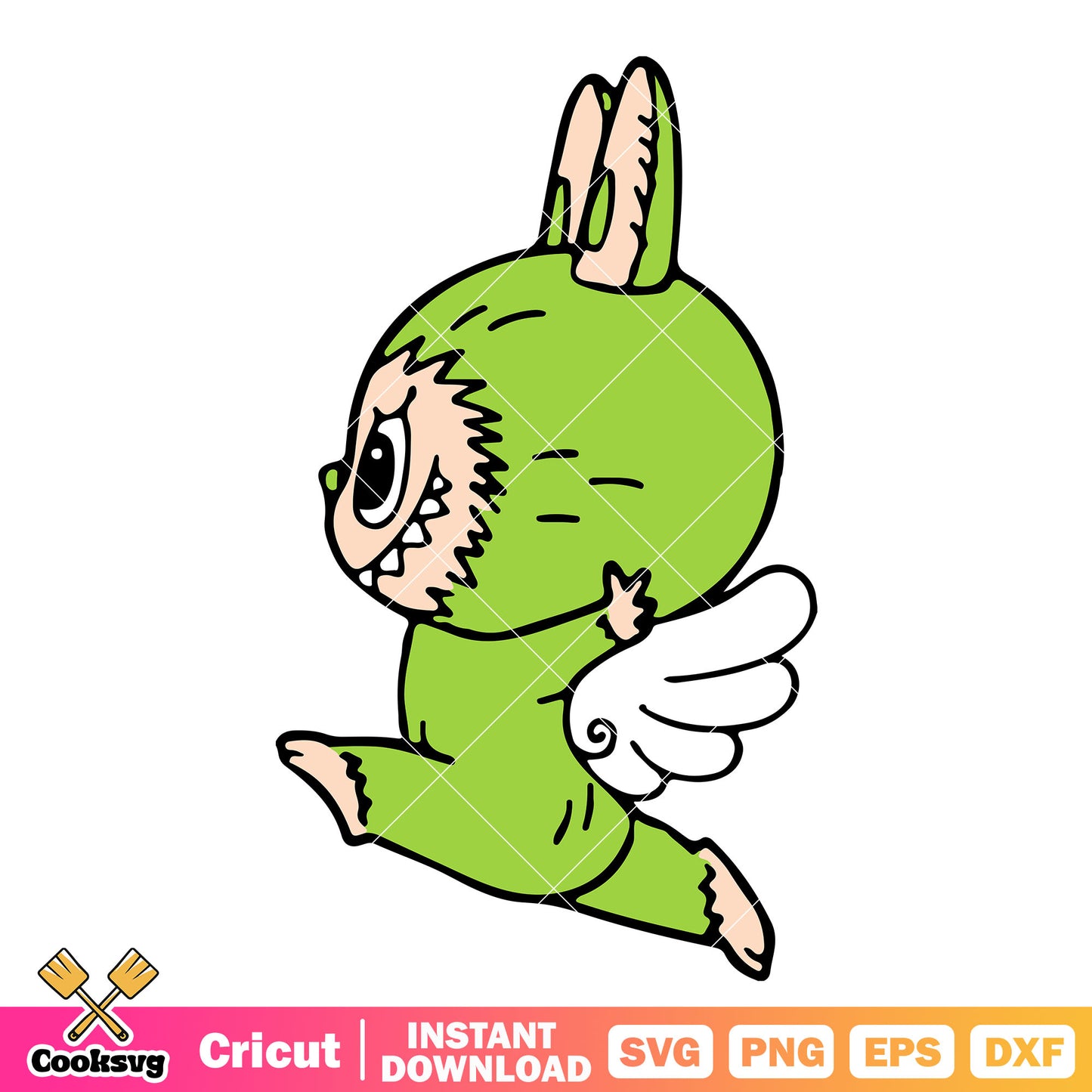 Green labubu with wing svg, green labubu svg, labubu wings​ svg