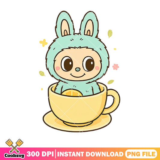 Green labubu yellow cup png, labubu near me png, popmart labubu​ png