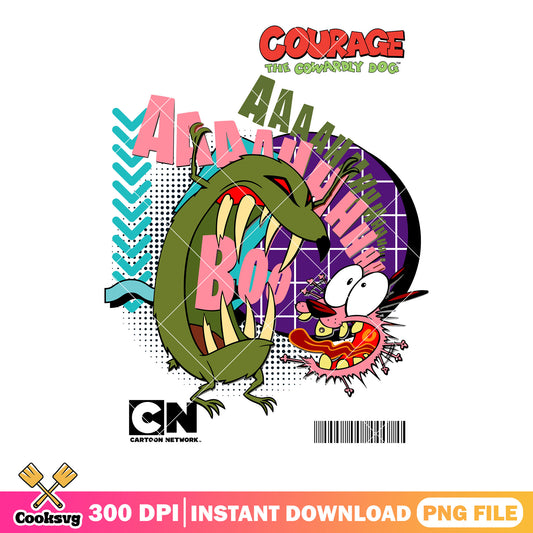 Green monster with scary Courage png, Cartoon Network png