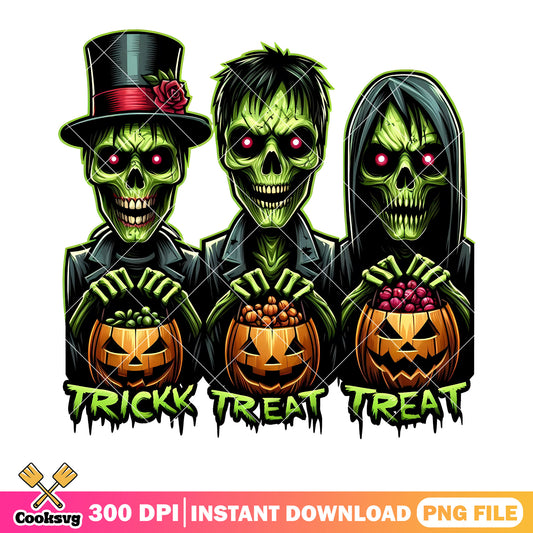 Green trio skeleton png, trick or treat png, scary halloween png