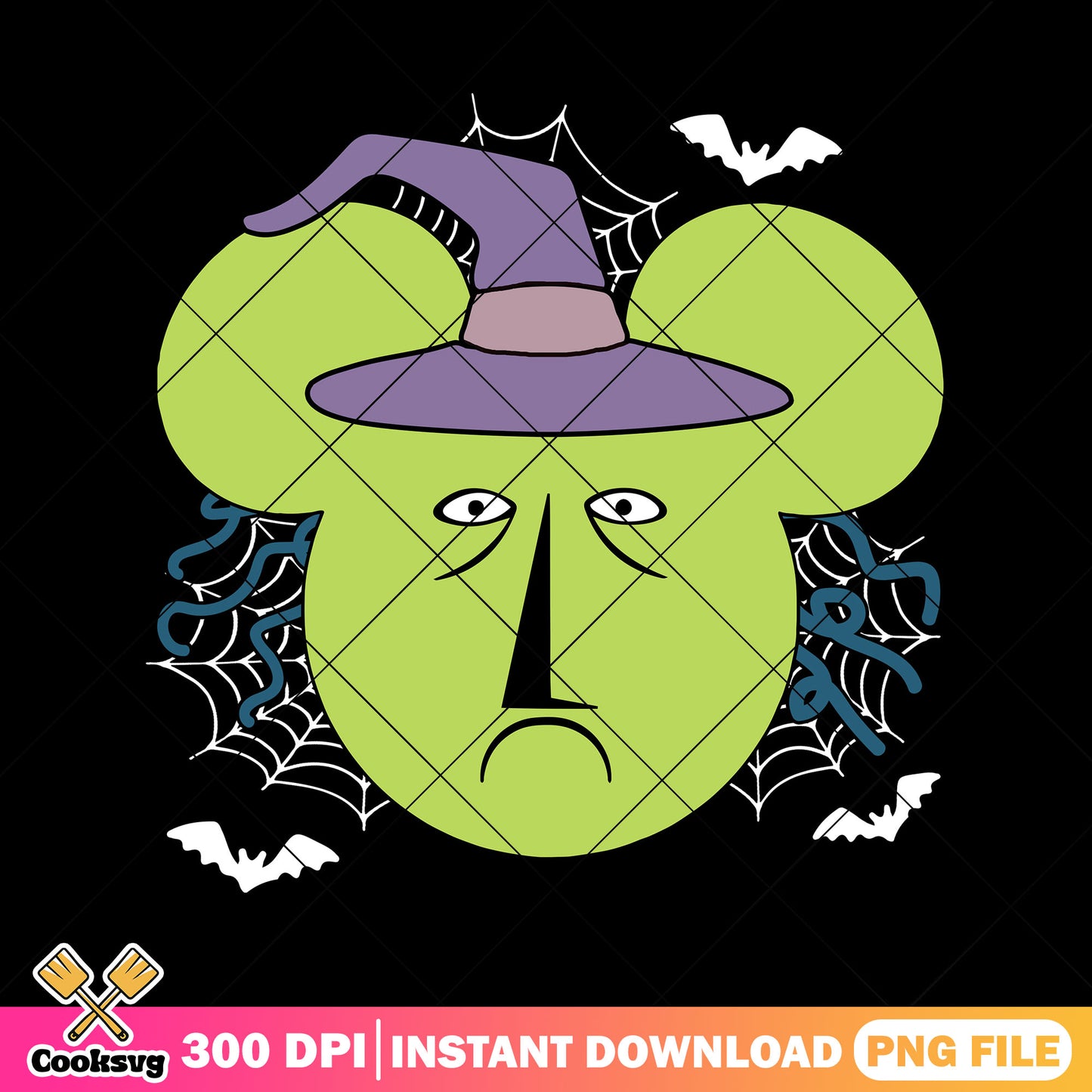 Green witch mickey png, mickey head png, mickey halloween png