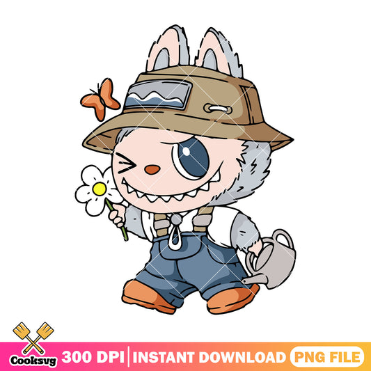 Grey labubu gardening png, love labubu​ png, labubu popmart ​png