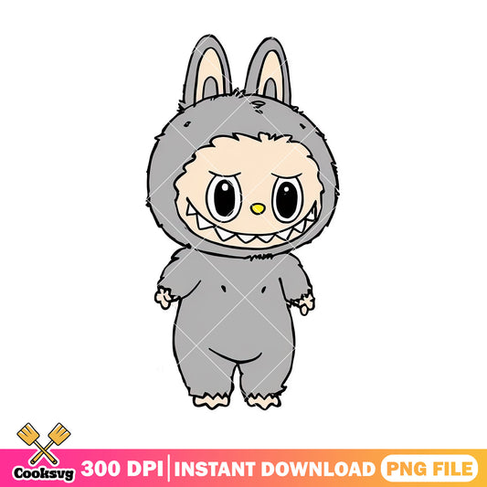 Grey labubu png, cute labubu png, labubu popmart ​png