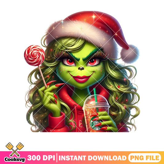 Grinch 3d girl coffee christmas png