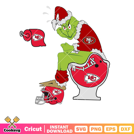 Grinch 49ers And Kansas City Chiefs svg, grinch sitting on toilet svg