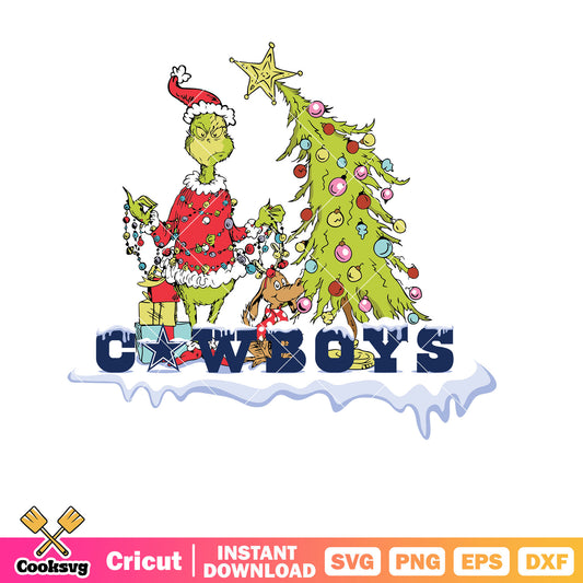 Grinch And Max Christmas Tree Dallas Cowboys Svg, grinch dallas cowboys​ svg