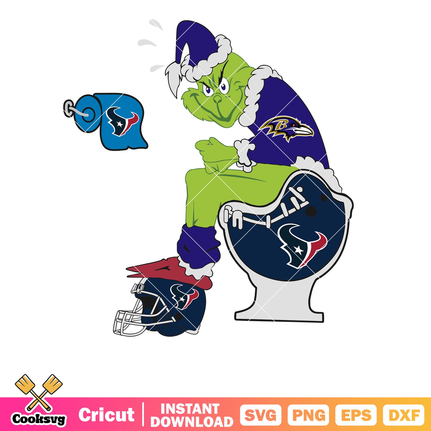 Grinch Baltimore Ravens and Houston Texans svg, grinch sitting on toilet svg