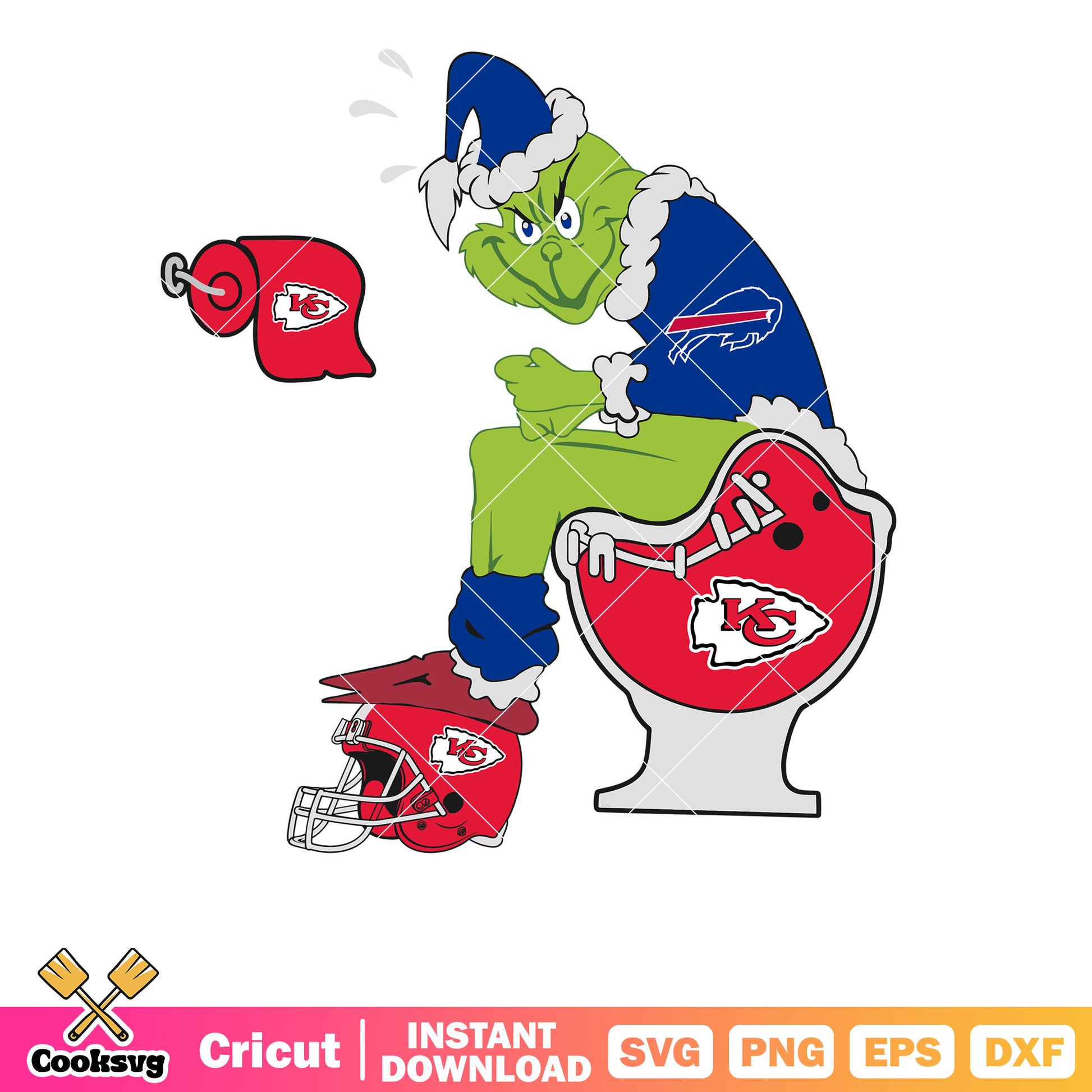 Grinch Buffalo Bills And Kansas City Chiefs svg, grinch sitting on toilet svg