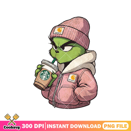 Grinch Carhart coffee png, grinch coffee png, the grinch png