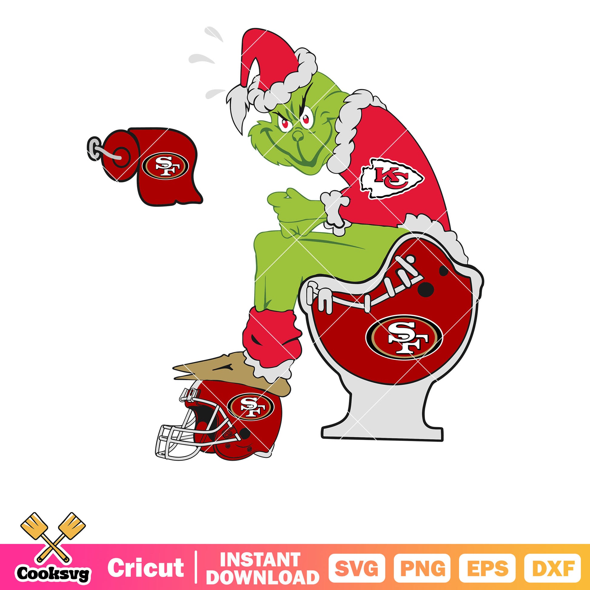 Grinch Chiefs And San Francisco 49ers svg, grinch sitting on toilet svg, nfl football svg