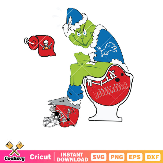 Grinch Detroit Lions And Tampa Bay Buccaneers svg, grinch sitting on toilet svg