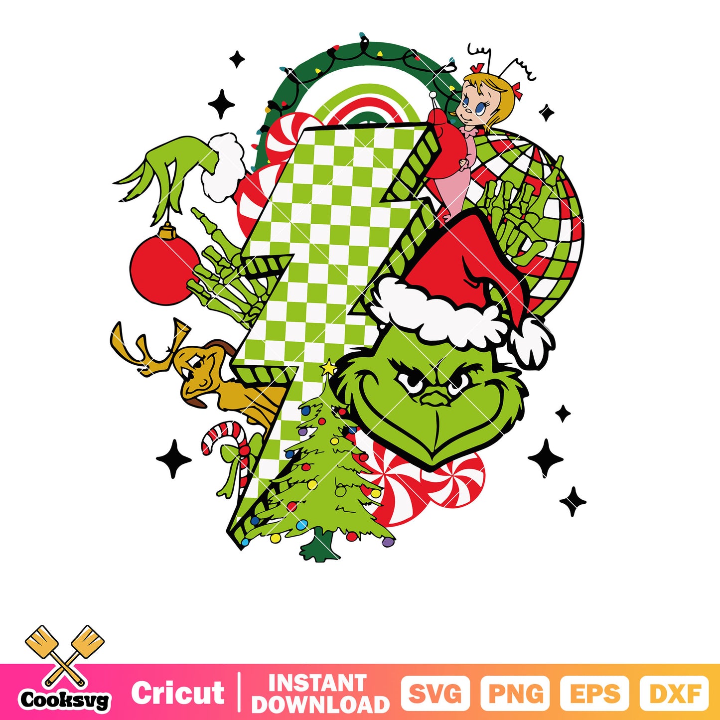 Grinch Friends Lightning Bolt svg, christmas vibes svg, grinch christmas svg