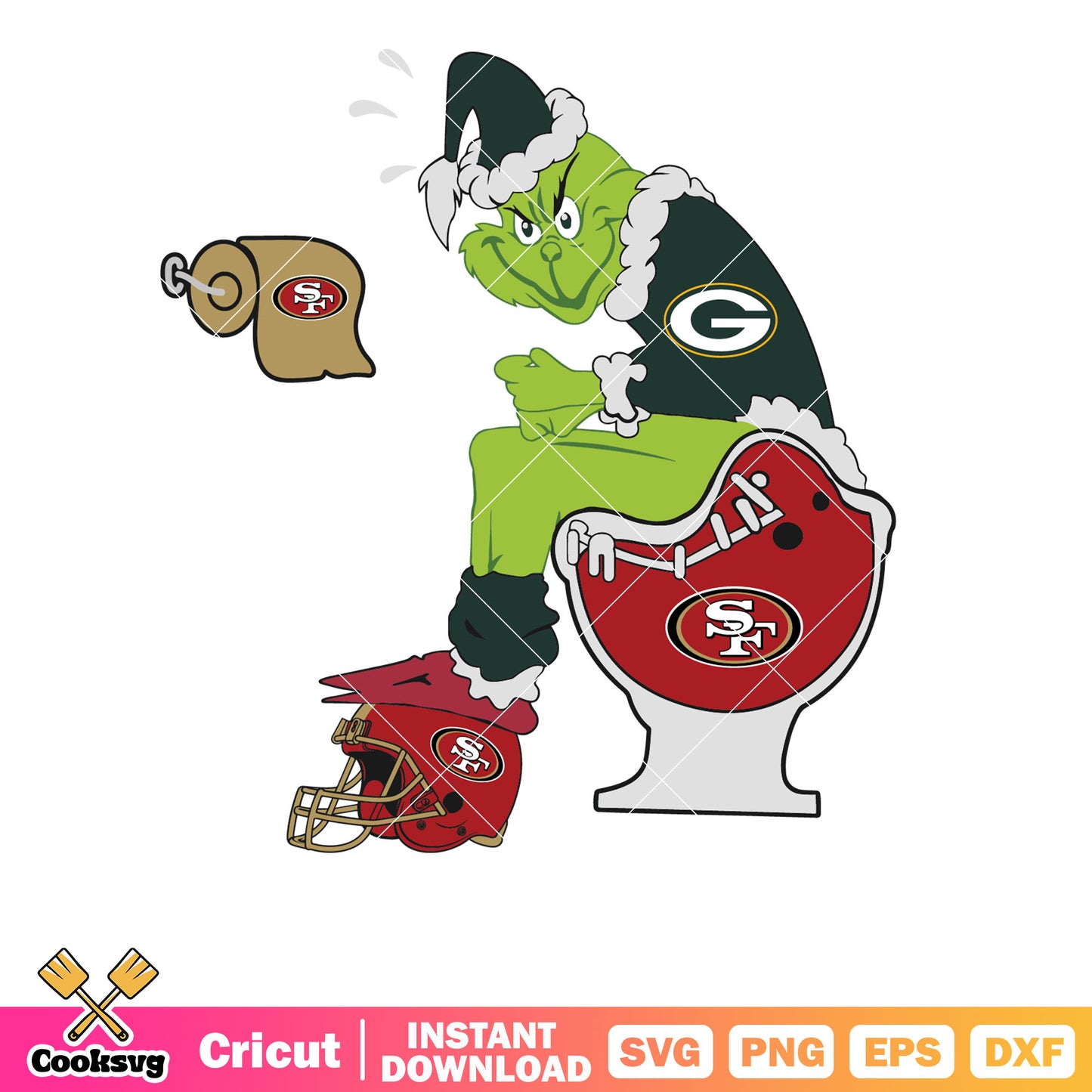 Grinch Green Bay Packers And San Francisco 49ers  svg, grinch sitting on toilet svg