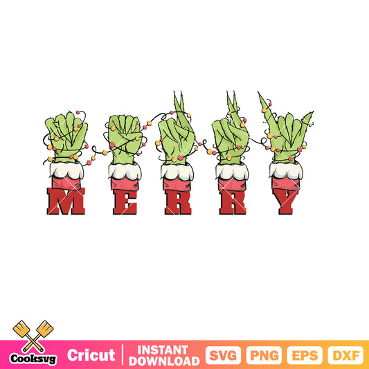 Grinch Hand ASL Merry Christmas Sign Language svg, grinch hand svg, christmas lights svg