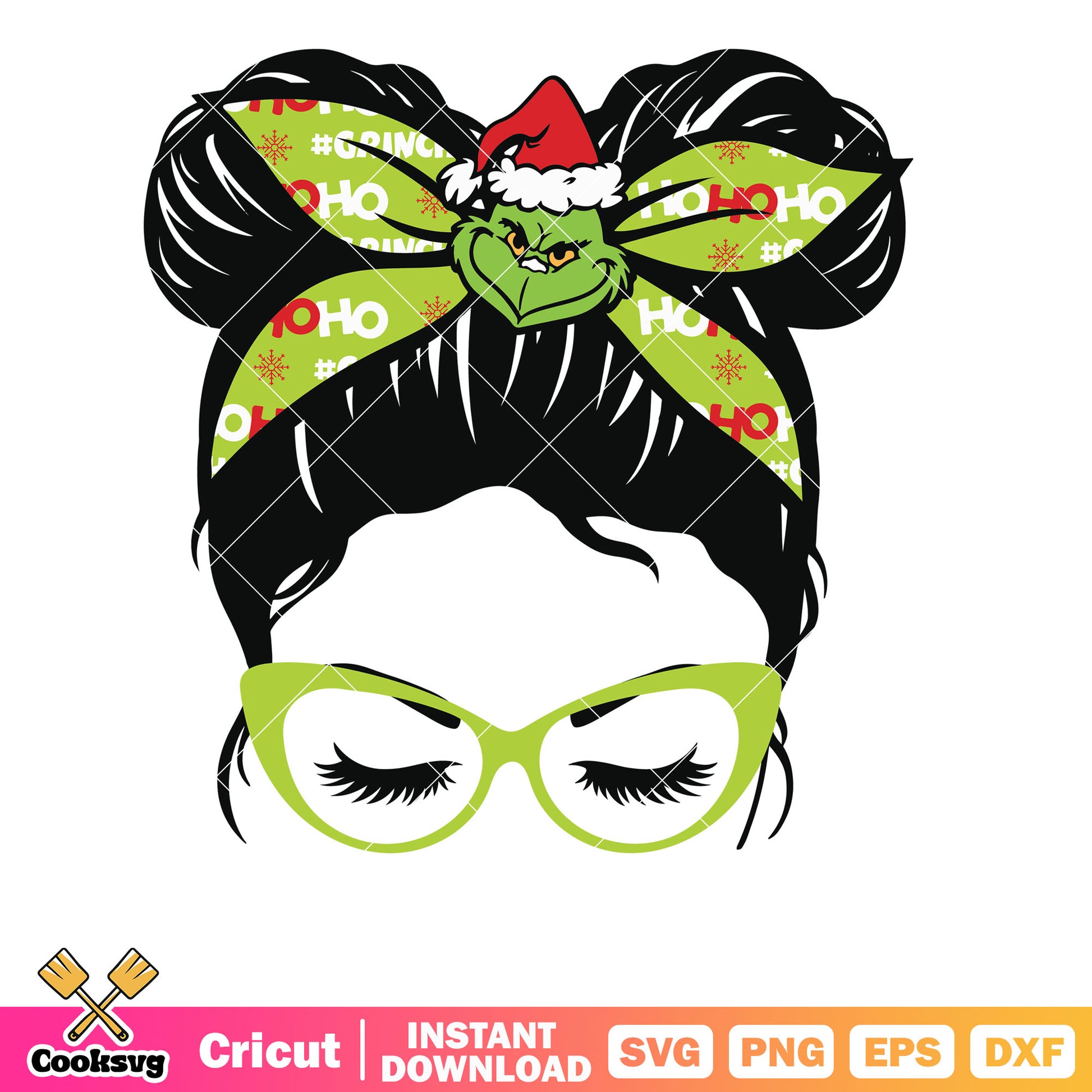 Grinch Headband Messy Bun Christmas svg, the grinch svg, messy bun​ svg