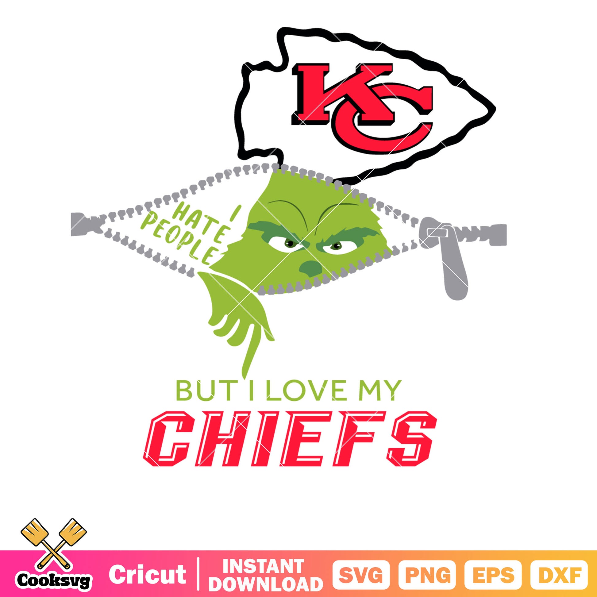 Grinch I Hate People But I Love My Chiefs Svg, kansas city chiefs svg, grinch hate people svg