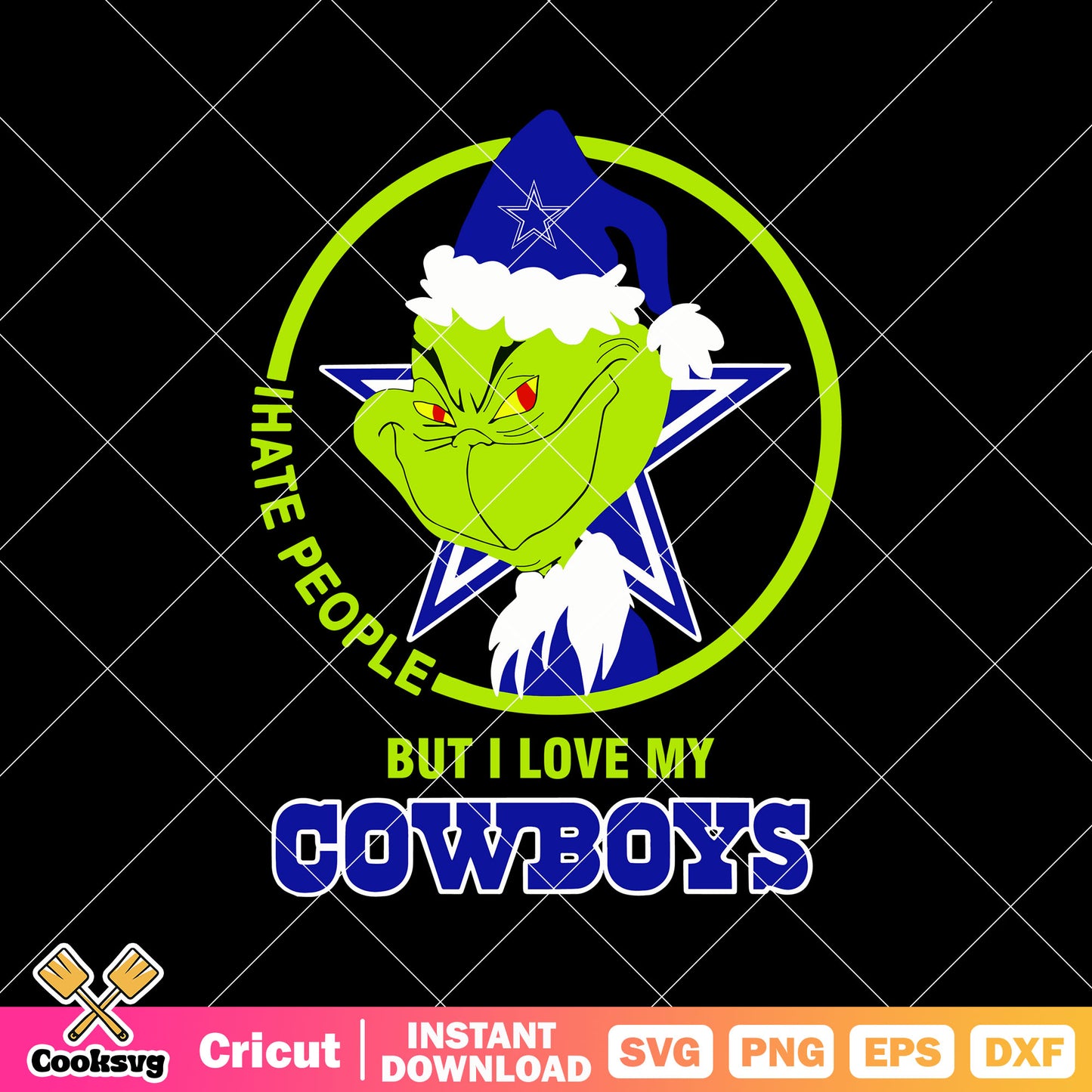 Grinch I Hate People But I Love My Cowboys Christmas svg, dallas cowboys star svg